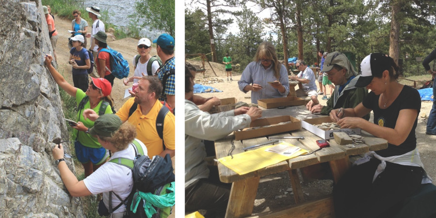 Teachers participate in geological field experiences.