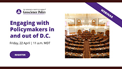 A promotional graphic for a webinar titled Engaging Policymakers in and out of D.C.