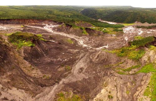  Megaslumps in fluvially incised hummocky moraine, Peel Plateau, northwestern Canada.