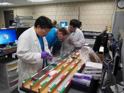 Deocampo and colleagues collecting samples from the Lake Magadi drill core