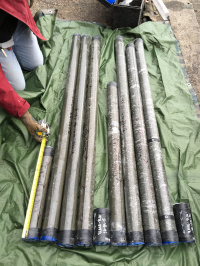 Sediment cores extracted from the deep central basin of Yellowstone Lake