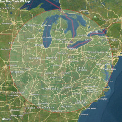 Map of eastern United States with a circle covering most of it, centered on Cincinnati, Ohio.