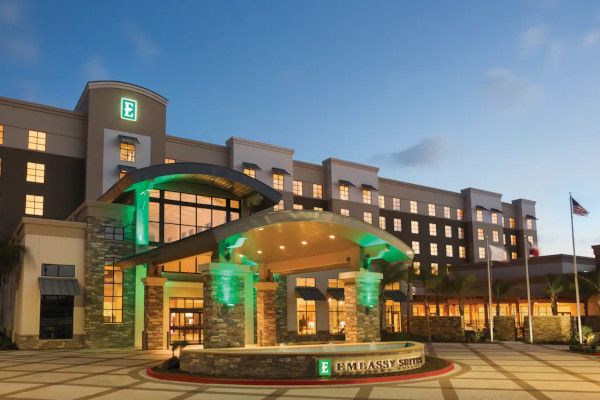 Exterior of McAllen Convention Center Hotel at sunset