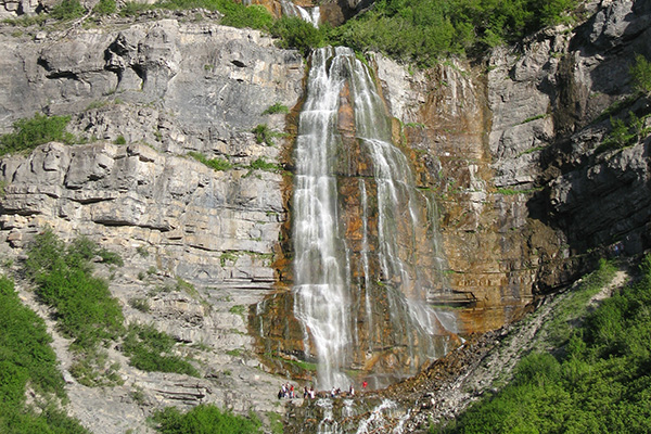 Bridal Veil Falls cascades in mid-day.